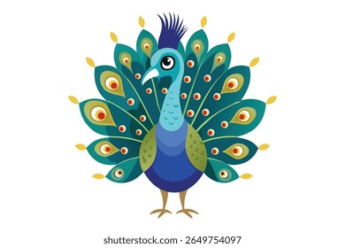 Elegant Peacock Vector Illustration – Colorful Feathers in High Detail Commercial
