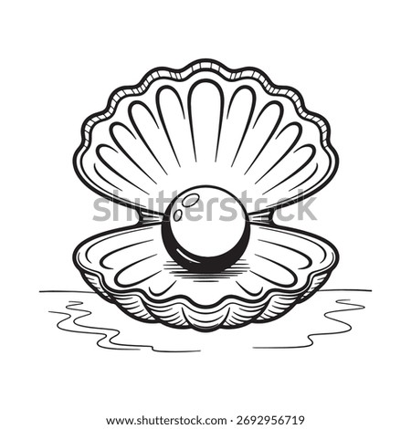 Elegant pearl resting inside a beautiful seashell ocean treasure line art