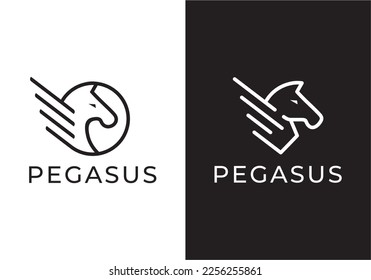 elegante logo de pegasus. cabeza de caballo minimalista con alas estilo lineal inspiración de diseño de símbolos.