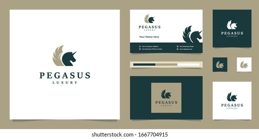 Elegant Pegasus. Minimalist premium horse. Pegasus style mythical silhouette, premium logo design inspiration.