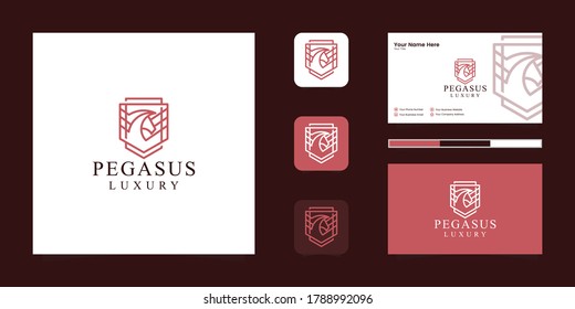 Elegant pegasus. minimalist premium horse. pegasus style mythical silhouette, premium logo and business card