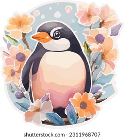 elegant penguin sticker cartoon template vector illustration