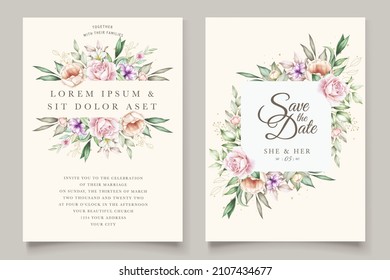 elegant peonies and roses invitation card set