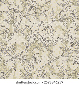 Elegant peony floral pattern, gray for vintage design. Seamless pattern for background or wallpaper design. Vector vintage floral seamless pattern element.