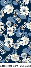 elegant peony seamless floral pattern background over blue