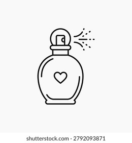 Elegant perfume bottle with heart shape, spraying mist indicating fragrance, luxury beauty product for women, cosmetic essence, aromatic spray, scent for personal use, romantic gift, elegant accessory, feminine appeal, perfumery, beauty care, scent dispersal, fine mist.