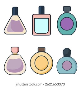 Conjunto de Vector de botella de perfume elegante