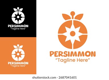 An elegant persimmon logo template suitable for juice cafes, tropical markets, and organic fruit branding.