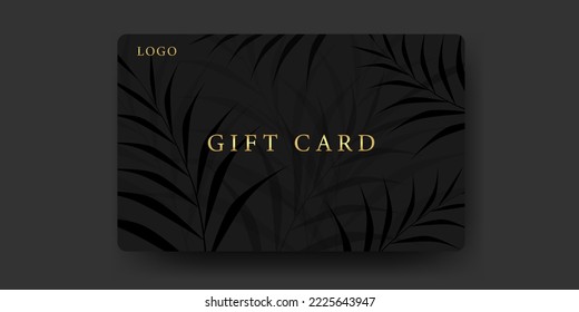 Elegant personal gift card. Black background, plants, golden text. Vector illustration.