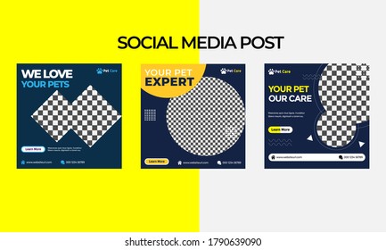 Elegant pet banners and promo backgrounds. Modern animal pet promotion square web banner for social media. Email ad and banner ad layouts collection