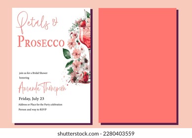 Elegant Petals and Prosecco Floral Bridal Shower Invitation with Background