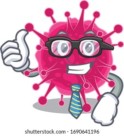 An elegant picornaviridae Businessman mascot design wearing glasses and tie