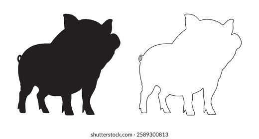 Elegant Pig Silhouette - Detailed Pig Outline for Logos
