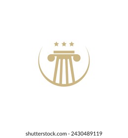 Elegantes Säulen-Icon-flaches Vektor-Logo-Design mit drei Sternen-Kombination