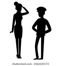 Elegant Pilot and Stewardess Silhouette Air Travel Team