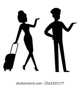 Elegant Pilot and Stewardess Silhouette Air Travel Team