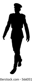 Elegant pilot vector black silhouette isolated on white background. Army soldier ceremony walking. (Memorial day, Veteran's day, 4th of july, Independence day). officer in ceremonial uniform walking.