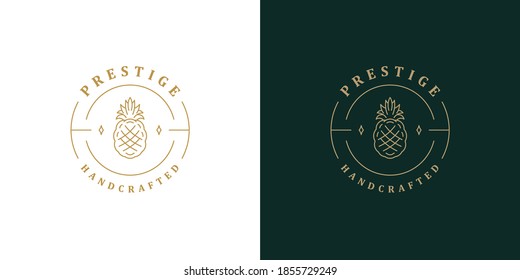 Elegant pineapple logo template linear vector illustration. Tropical fruit, silhouette design outline style.