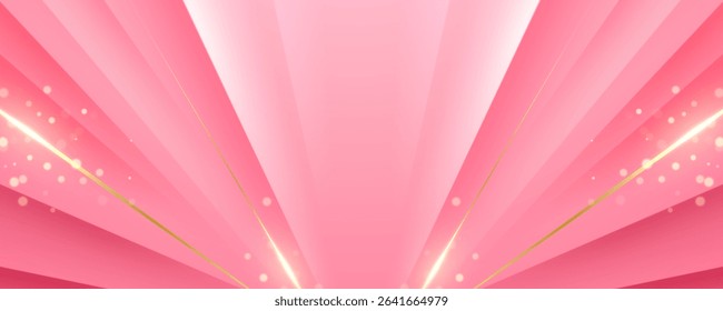 Elegant Pink Abstract Background with Golden Light Beams and Soft Bokeh Glow