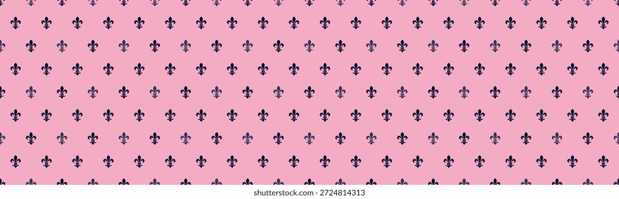 Eleganter rosafarbener Hintergrund mit einem sich wiederholenden Muster dunkler Fleurdelis-Motive.  Dieses subtile, aber raffinierte Design ruft Gefühle von Königtum, Tradition und klassischem Stil hervor.