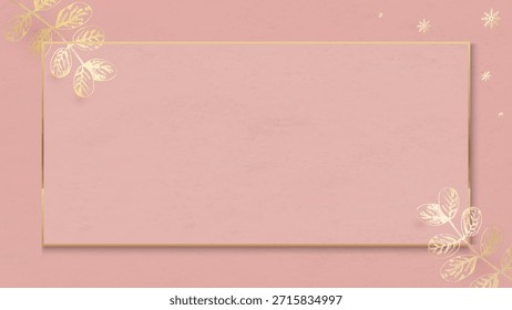 Elegante fondo rosa con detalles de hoja de oro. Las hojas de oro enmarcan el diseño rosa. Perfecto para invitaciones, tarjetas o anuncios. Tema rosa y oro. Vector de marco de ilustración.