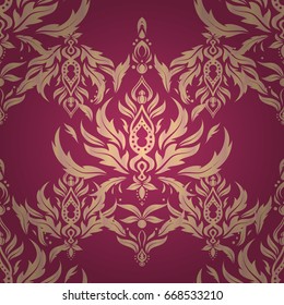 Elegant pink and beige seamless pattern with and Mandala elements. Nice vector hand-drawn illustration.