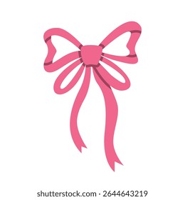 Elegant pink bow illustration with graceful symmetrical loops and long flowing tails, isolated on white background. Perfect for festive decorations, gifts, romantic cards, and celebration themes