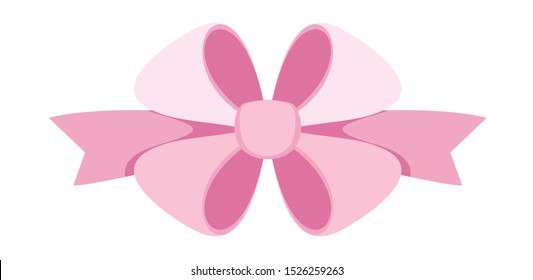 Elegant pink bow from a wide ribbon. Decor for greeting cards for birthday, christmas, new year. Gifts on sale, prize to winner. Surprises for holidays and packing presents. Flat illustration.