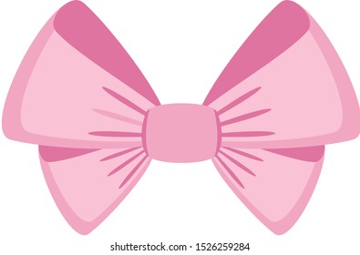 Elegant pink bow from a wide ribbon. Decor for greeting cards for birthday, christmas, new year. Gifts on sale, prize to winner. Surprises for holidays and packing presents. Flat illustration.