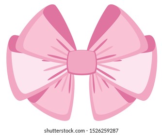 Elegant pink bow from a wide ribbon. Decor for greeting cards for birthday, christmas, new year. Gifts on sale, prize to winner. Surprises for holidays and packing presents. Flat illustration.