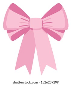 Elegant pink bow from a wide ribbon. Decor for greeting cards for birthday, christmas, new year. Gifts on sale, prize to winner. Surprises for holidays and packing presents. Flat illustration.