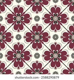 Elegant Pink and Burgundy Floral Tile Seamless Pattern with a Retro Touch