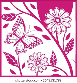 Elegant Pink Butterfly and Floral Design for Print or Pattern