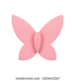 Elegant pink butterfly glossy ornamental winged insect Easter holiday decorative element 3d icon realistic vector illustration. Cute bug abstract bow spring summer minimalist fashion design front view