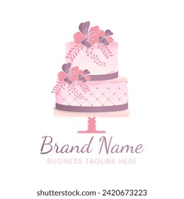 Elegant Pink Cake Logo Design with Flowers