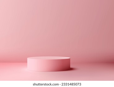 Elegant pink color podium stand on a soft pink floor, creating a modern and minimalistic style product showcase. This 3D realistic mockup is perfect for presenting your concepts and designs