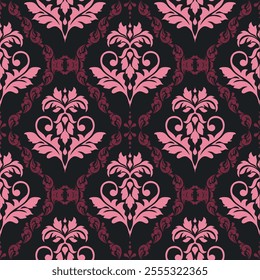 An Elegant pink damask pattern on dark background, perfect for textiles