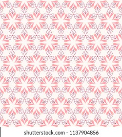 Elegant Pink Decorative Flourish Seamless Pattern. Oriental floral background. Vector vintage texture.
