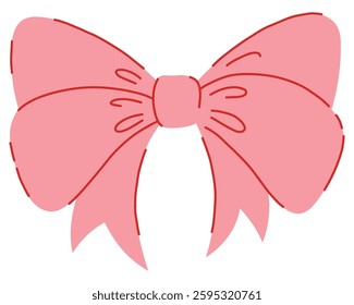 Elegant Pink Double Ribbon Bow Hand Drawn Illustration Isolated on White Background. Cute Girly Bowknot for Gifts, Present Knots or Hairstyle