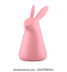 Elegant pink Easter bunny statuette 3d icon decor element spring holiday celebration realistic vector illustration. Creative rabbit toy cute animal character minimalist form festive isometric design