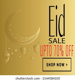 Elegant Pink Eid Sale Poster, Sale Banner, Sale Flyer, Save up to 70% Off, Vector Illustration with glowing Stars and Moons.