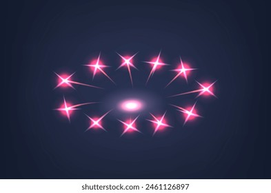 Elegant Pink Firework Display, Beautiful Sparkling Effect Against A Dark Background. Bright Stars Burst In Radiant Light