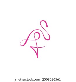 Elegant Pink Flamingo Bird in Script Letter Logo Design Vector