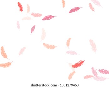 Elegant pink flamingo feathers vector background. Plumage glamour fashion shower decor. Lightweigt plumelet windy floating pattern. Falling feather elements soft vector design.
