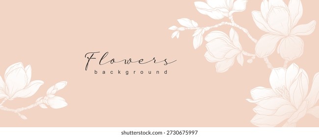Elegant pink floral background with a pattern of magnolia blossoms. Vector illustration for card, banner, print, cover, wedding invitation, packaging