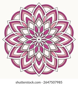 Elegant pink floral mandala vector art, perfect for spiritual designs, decorative patterns, and relaxing projects. Symmetrical and vibrant.