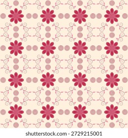 Elegante patrón floral rosa con motivos de flores Grandes, acentos de puntillismo circular (punteado) y delicadas enredaderas. Ideal para marcas femeninas, Fondos de pantalla infantiles y diseños de papelería suaves.