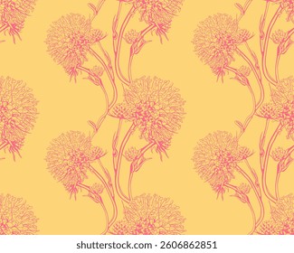 Elegant pink floral pattern on a pastel yellow background.  A seamless design perfect for textile prints, wallpapers, or website backgrounds.