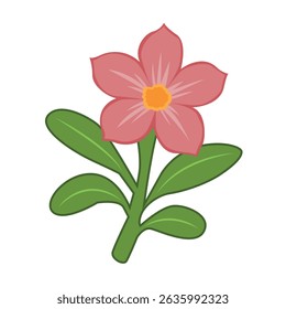 Elegant Pink Flower Illustration Delicate Petals and Lush Green Leaves