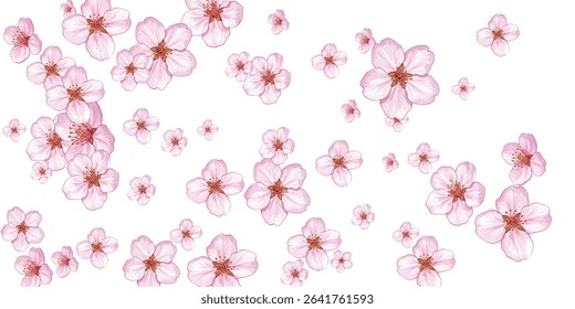 Elegant pink flower petals scattered on a white background, perfect for romantic designs, spring themed projects, invitations, or wallpapers. Delicate, fresh, and visually captivating.